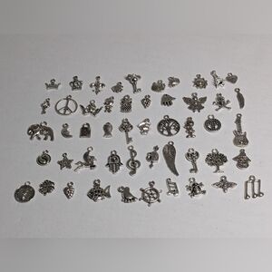 50pcs Silver Charms for Jewelry Making Crafts